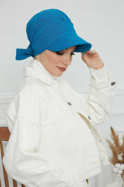 Fancy Visor Turban Headscarf for Women, Instant Turban Newsboy Hat, Cotton Turban Bonnet Cap, Plain Comfortable Chemo Visor Headwear,S-1 Petrol Green