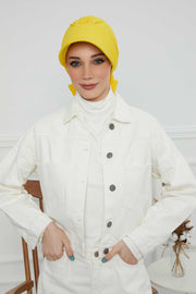 Fancy Visor Turban Headscarf for Women, Instant Turban Newsboy Hat, Cotton Turban Bonnet Cap, Plain Comfortable Chemo Visor Headwear,S-1 Yellow