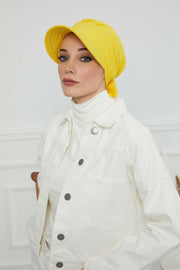 Fancy Visor Turban Headscarf for Women, Instant Turban Newsboy Hat, Cotton Turban Bonnet Cap, Plain Comfortable Chemo Visor Headwear,S-1 Yellow