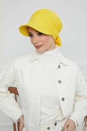 Fancy Visor Turban Headscarf for Women, Instant Turban Newsboy Hat, Cotton Turban Bonnet Cap, Plain Comfortable Chemo Visor Headwear,S-1 Yellow