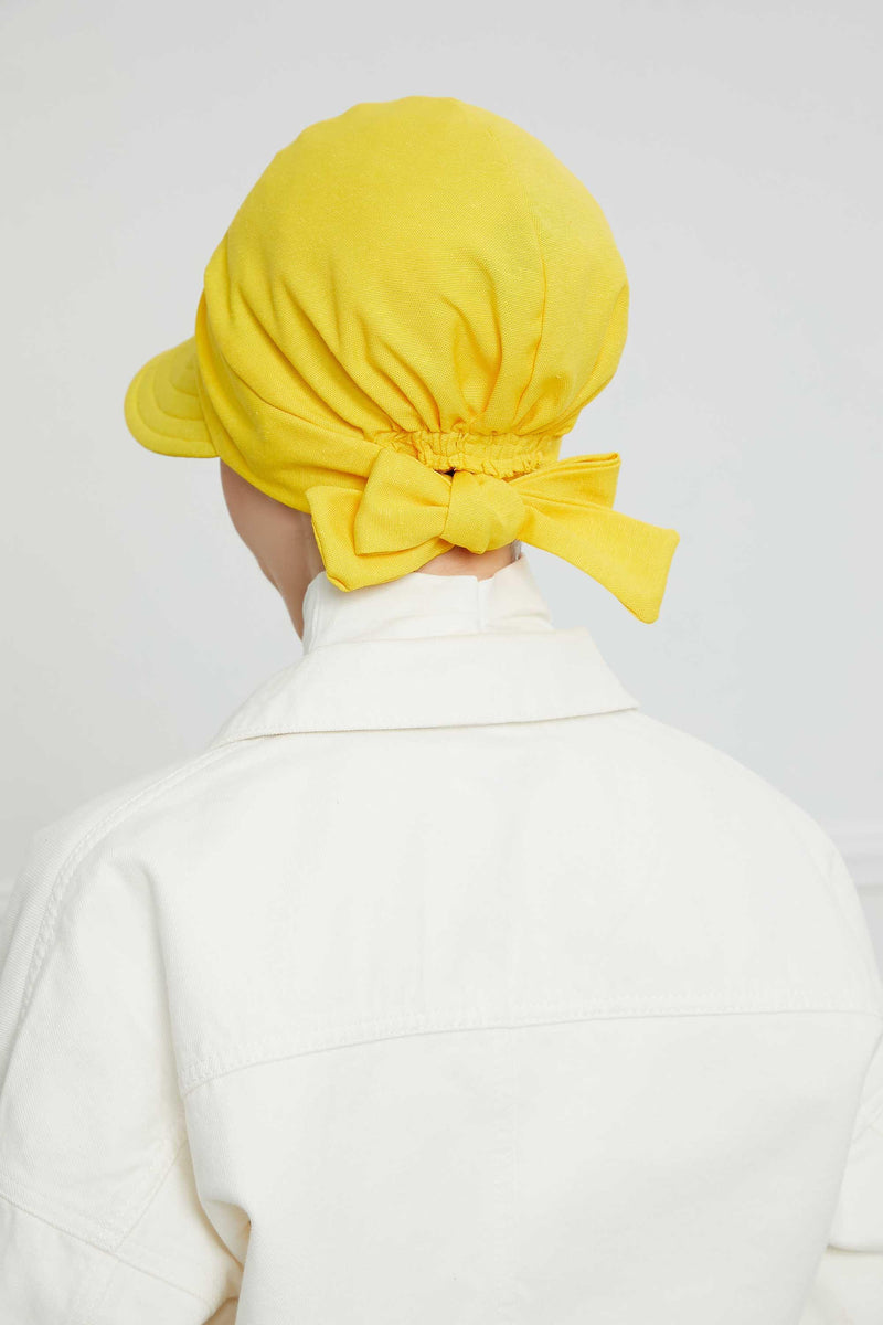 Fancy Visor Turban Headscarf for Women, Instant Turban Newsboy Hat, Cotton Turban Bonnet Cap, Plain Comfortable Chemo Visor Headwear,S-1 Yellow