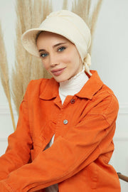 Fancy Visor Turban Headscarf for Women, Instant Turban Newsboy Hat, Cotton Turban Bonnet Cap, Plain Comfortable Chemo Visor Headwear,S-1 Ivory