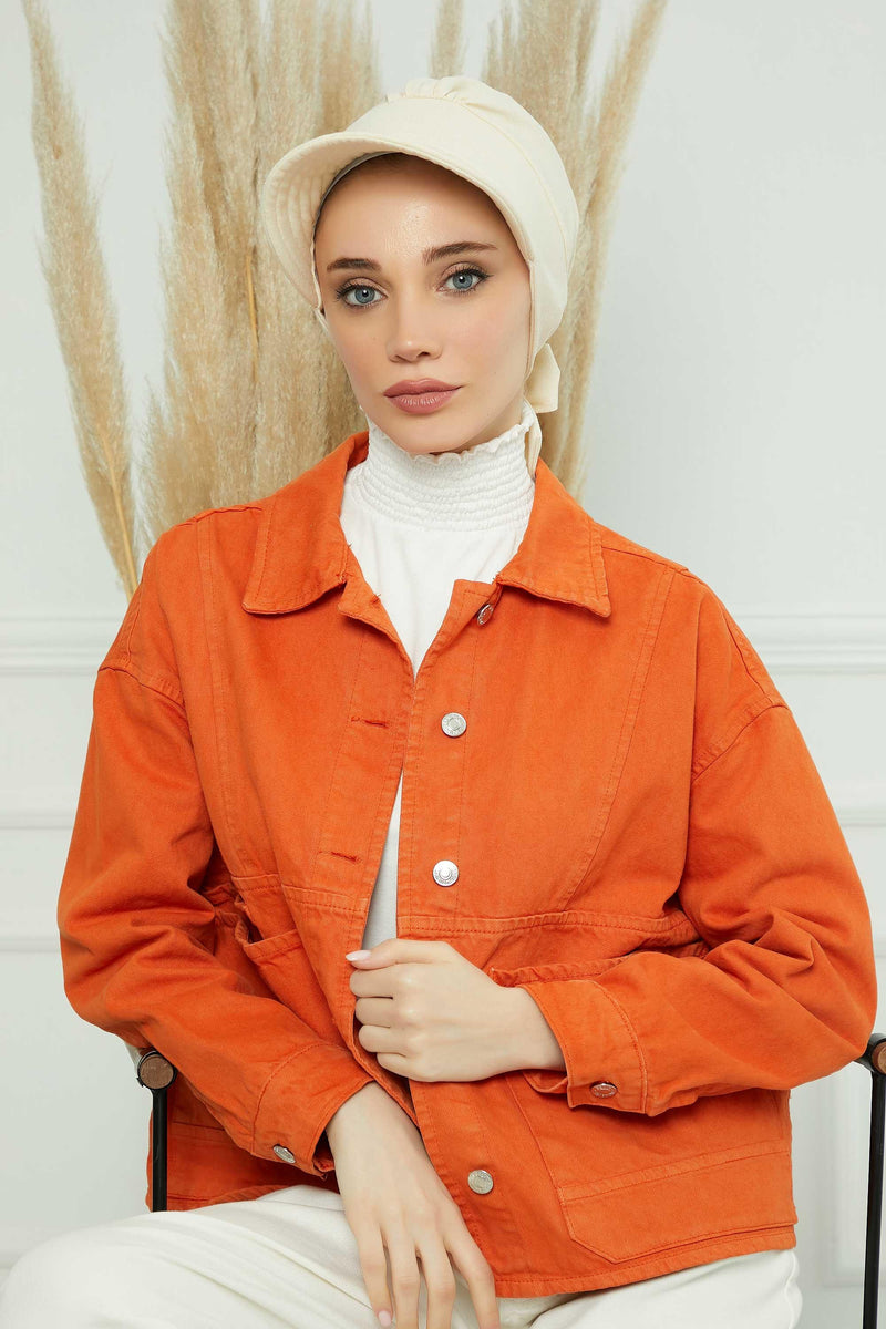 Fancy Visor Turban Headscarf for Women, Instant Turban Newsboy Hat, Cotton Turban Bonnet Cap, Plain Comfortable Chemo Visor Headwear,S-1 Ivory