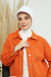 Fancy Visor Turban Headscarf for Women, Instant Turban Newsboy Hat, Cotton Turban Bonnet Cap, Plain Comfortable Chemo Visor Headwear,S-1 White