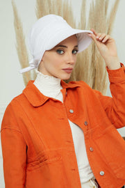 Fancy Visor Turban Headscarf for Women, Instant Turban Newsboy Hat, Cotton Turban Bonnet Cap, Plain Comfortable Chemo Visor Headwear,S-1 White