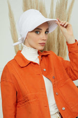 Fancy Visor Turban Headscarf for Women, Instant Turban Newsboy Hat, Cotton Turban Bonnet Cap, Plain Comfortable Chemo Visor Headwear,S-1 White