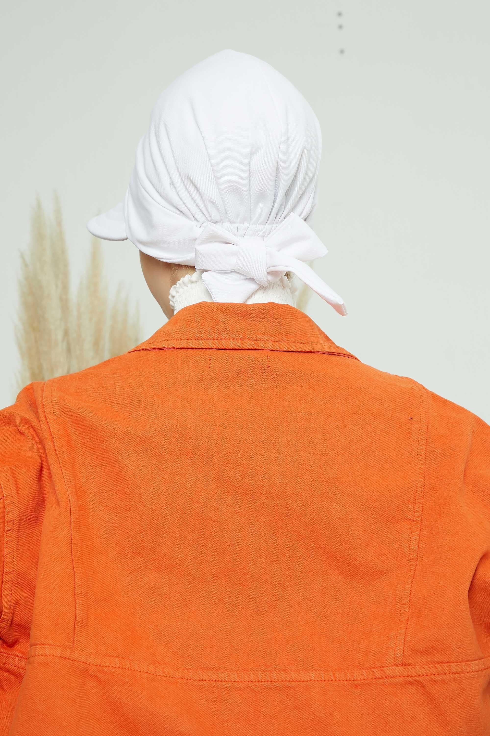 Fancy Visor Turban Headscarf for Women, Instant Turban Newsboy Hat, Cotton Turban Bonnet Cap, Plain Comfortable Chemo Visor Headwear,S-1 White