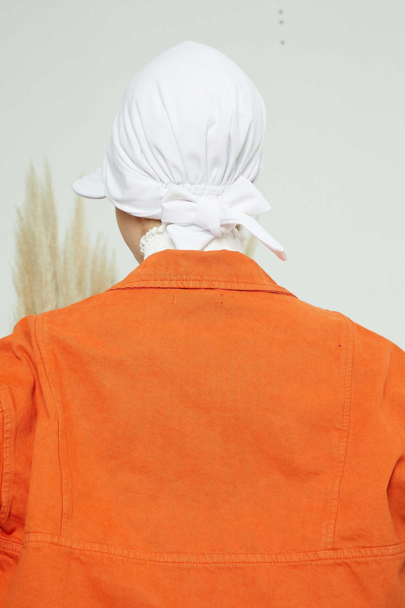 Fancy Visor Turban Headscarf for Women, Instant Turban Newsboy Hat, Cotton Turban Bonnet Cap, Plain Comfortable Chemo Visor Headwear,S-1 White