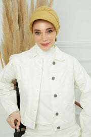 Fancy Visor Turban Headscarf for Women, Instant Turban Newsboy Hat, Cotton Turban Bonnet Cap, Plain Comfortable Chemo Visor Headwear,S-1 Light Mustard