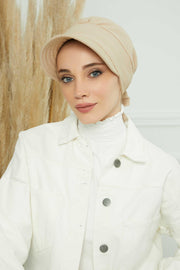 Fancy Visor Turban Headscarf for Women, Instant Turban Newsboy Hat, Cotton Turban Bonnet Cap, Plain Comfortable Chemo Visor Headwear,S-1 Beige
