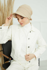 Fancy Visor Turban Headscarf for Women, Instant Turban Newsboy Hat, Cotton Turban Bonnet Cap, Plain Comfortable Chemo Visor Headwear,S-1 Beige