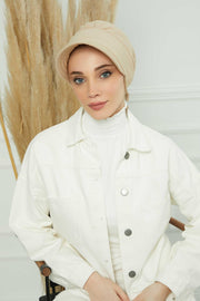 Fancy Visor Turban Headscarf for Women, Instant Turban Newsboy Hat, Cotton Turban Bonnet Cap, Plain Comfortable Chemo Visor Headwear,S-1 Beige