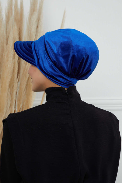 Extra Soft Newsboy Women Hat made from High Quality Velvet Fabric, Velvet Pre-Tied Visor Turban Head Covering, Soft Chemo Headwear,B-73K