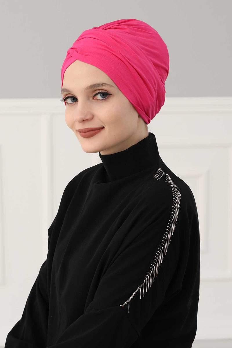 عمامة فورية قطنية سادة وشاح للرأس قبعة خفيفة الوزن للنساء، B-9