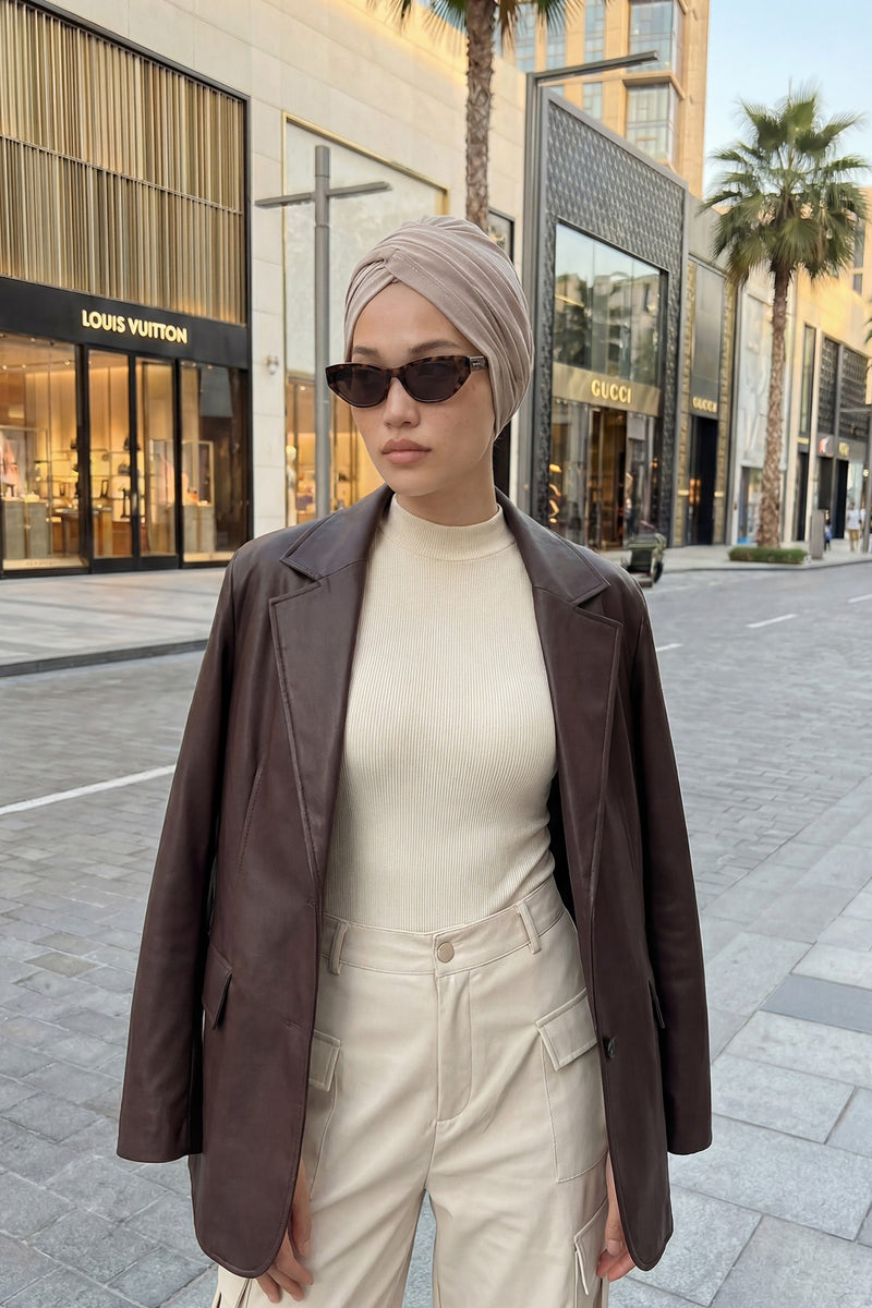 عمامة فورية قطنية سادة وشاح للرأس قبعة خفيفة الوزن للنساء، B-9