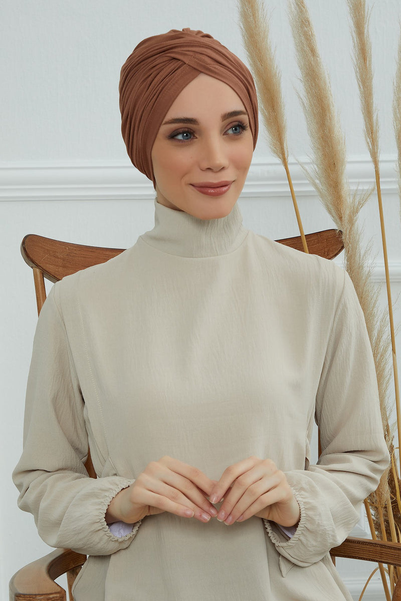 عمامة فورية قطنية سادة وشاح للرأس قبعة خفيفة الوزن للنساء، B-9