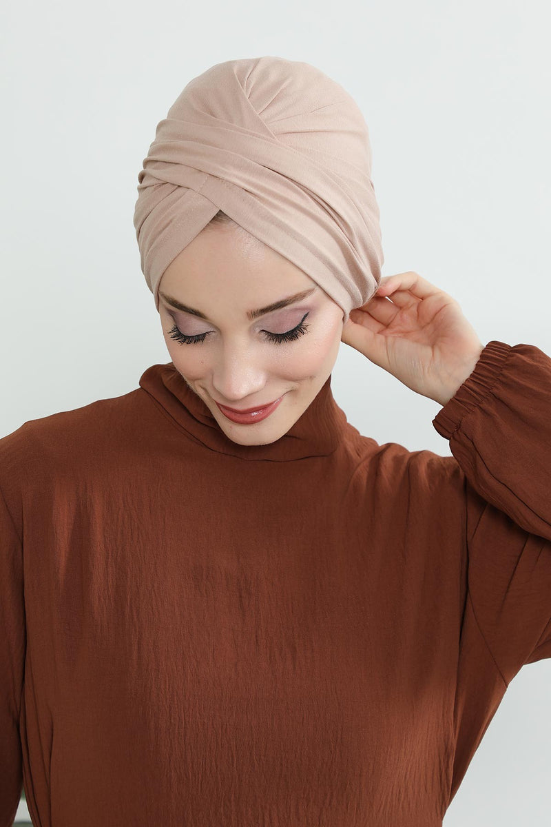 عمامة فورية قطنية سادة وشاح للرأس قبعة خفيفة الوزن للنساء، B-9