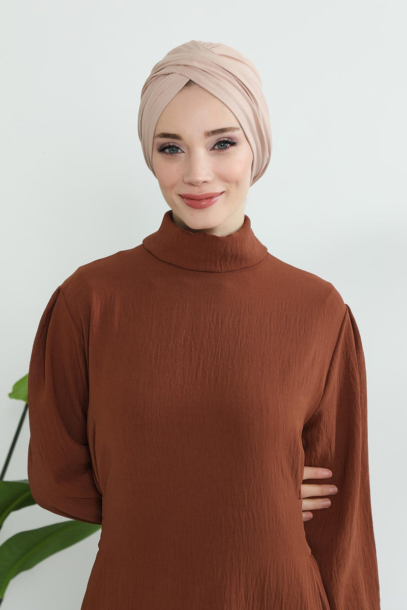 عمامة فورية قطنية سادة وشاح للرأس قبعة خفيفة الوزن للنساء، B-9