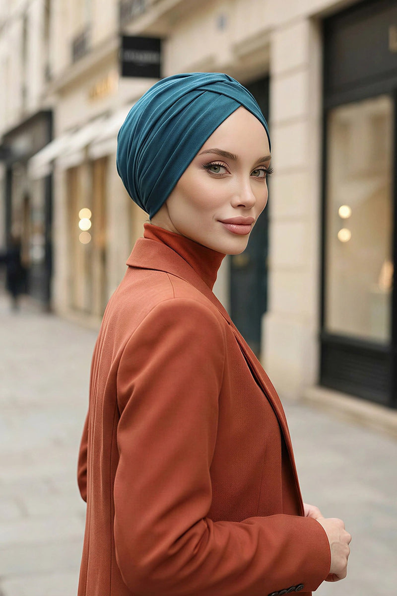 عمامة فورية قطنية سادة وشاح للرأس قبعة خفيفة الوزن للنساء، B-9