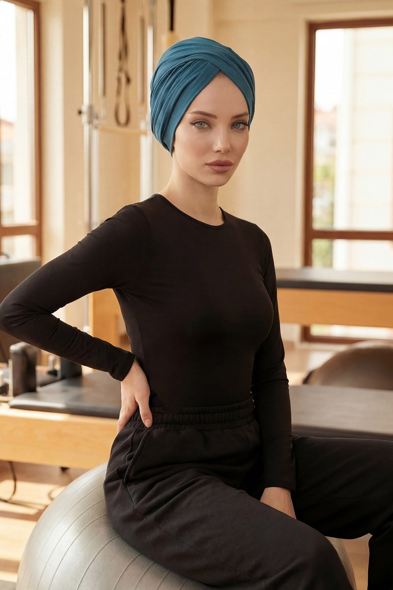 عمامة فورية قطنية سادة وشاح للرأس قبعة خفيفة الوزن للنساء، B-9