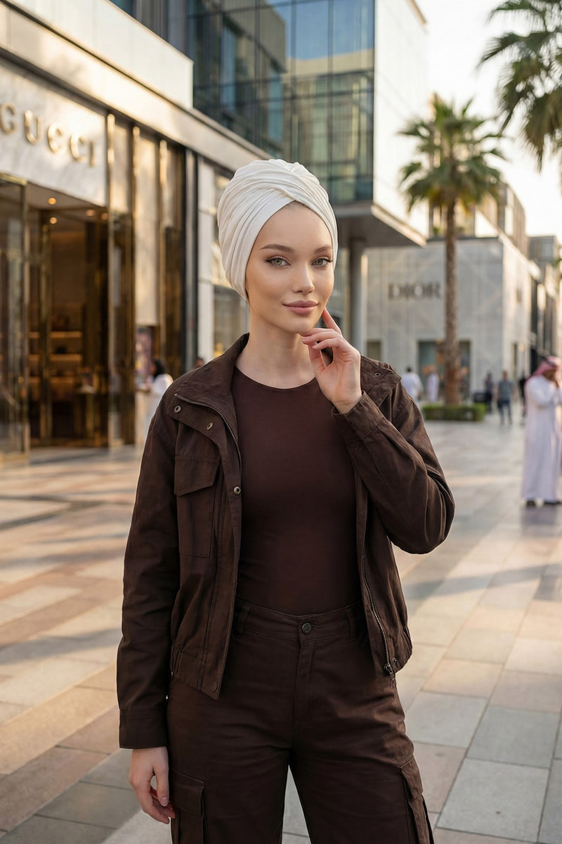 عمامة فورية قطنية سادة وشاح للرأس قبعة خفيفة الوزن للنساء، B-9