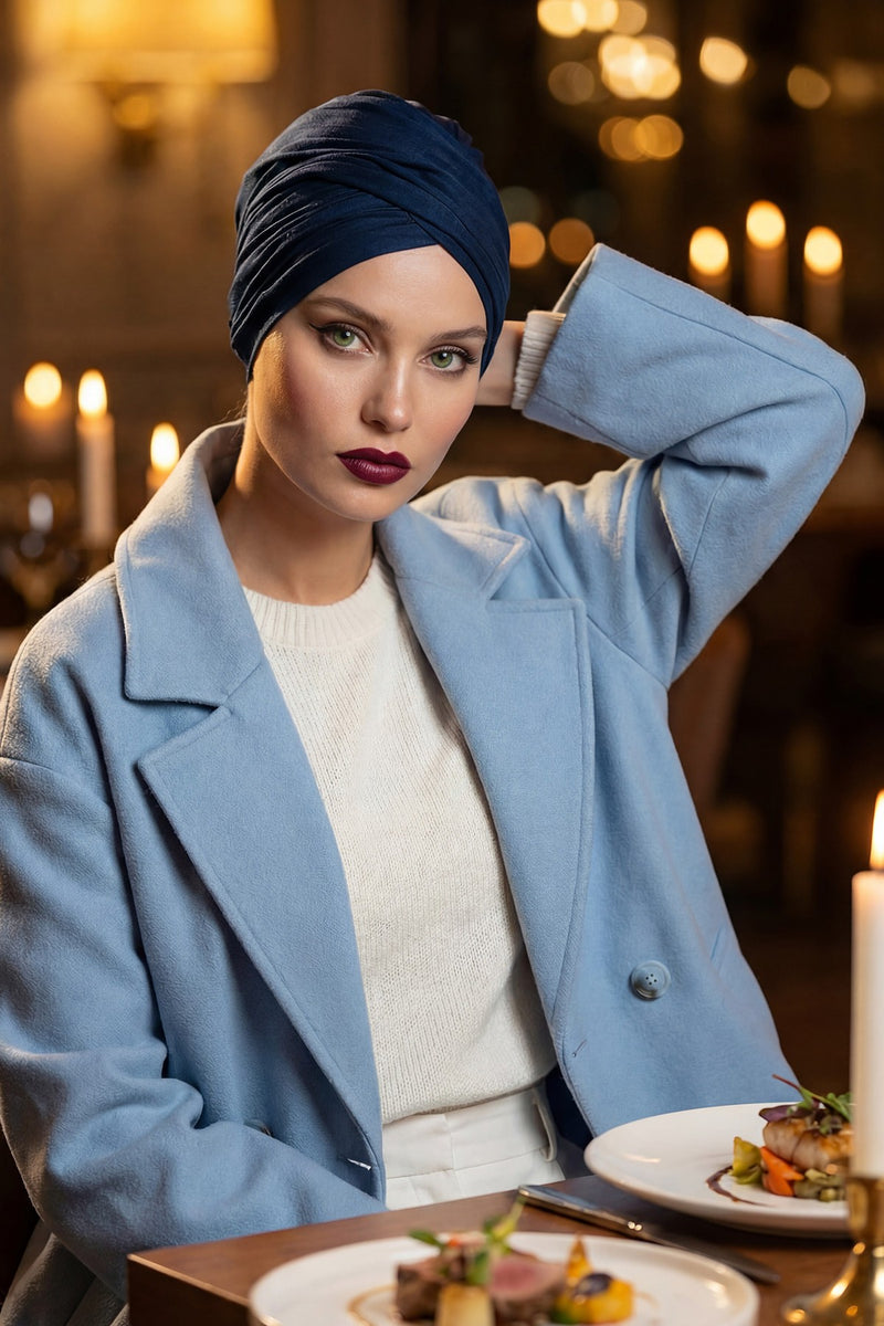 عمامة فورية قطنية سادة وشاح للرأس قبعة خفيفة الوزن للنساء، B-9