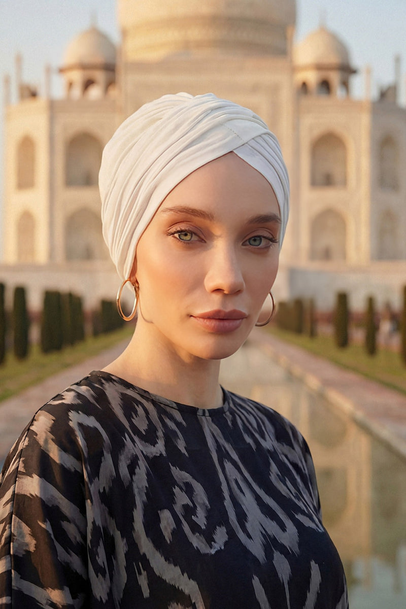 عمامة فورية قطنية سادة وشاح للرأس قبعة خفيفة الوزن للنساء، B-9