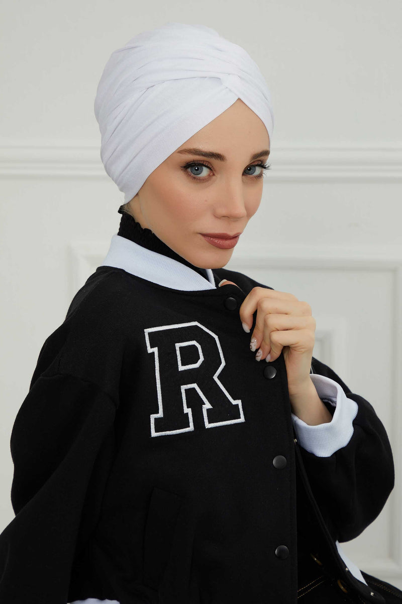 عمامة فورية قطنية سادة وشاح للرأس قبعة خفيفة الوزن للنساء، B-9