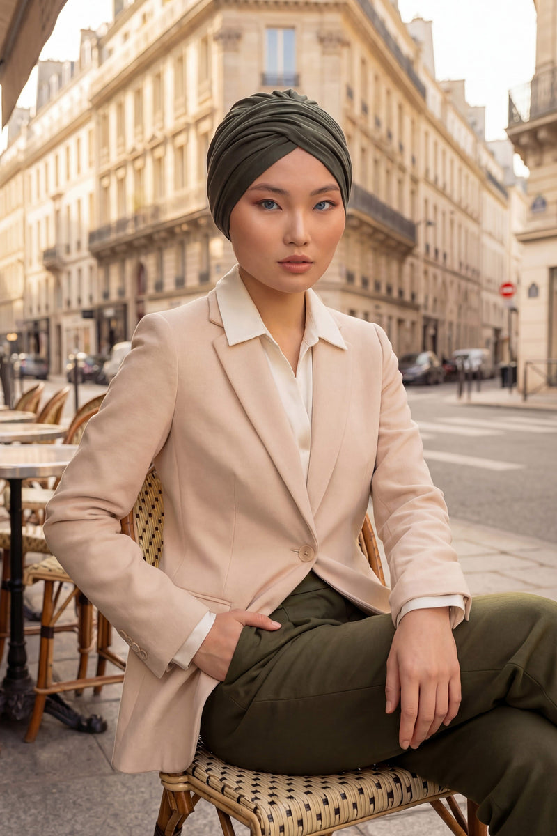 عمامة فورية قطنية سادة وشاح للرأس قبعة خفيفة الوزن للنساء، B-9