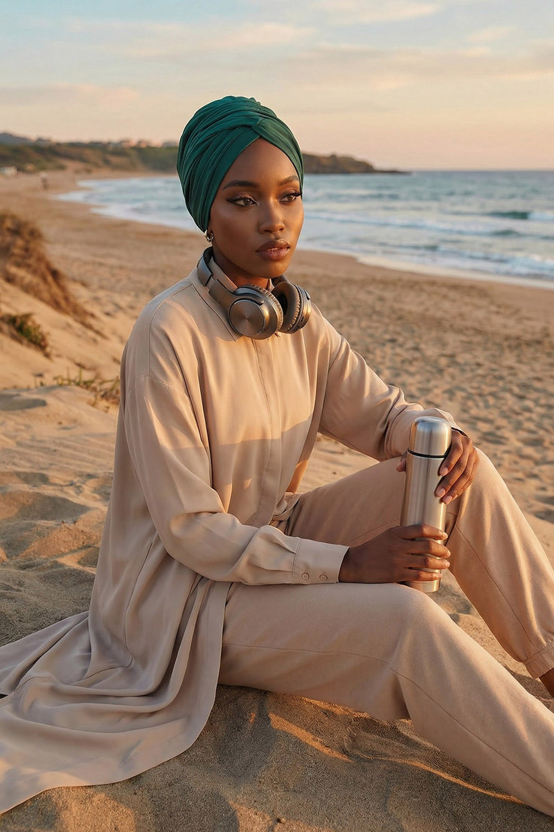 عمامة فورية قطنية سادة وشاح للرأس قبعة خفيفة الوزن للنساء، B-9