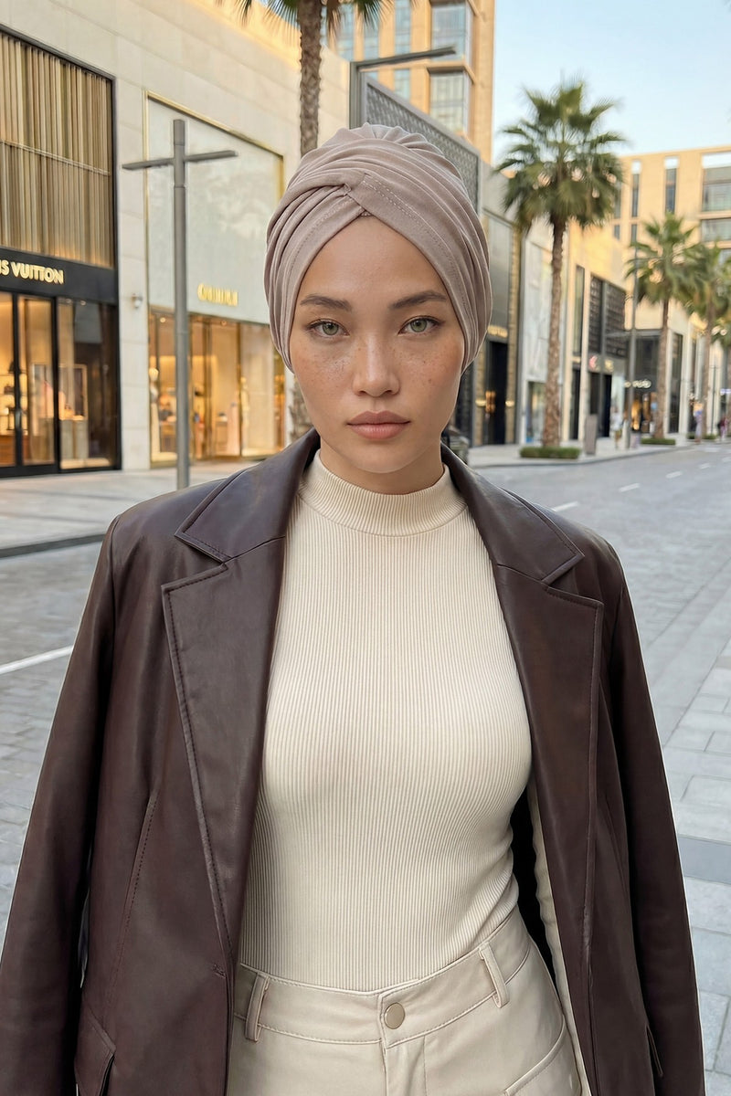 عمامة فورية قطنية سادة وشاح للرأس قبعة خفيفة الوزن للنساء، B-9