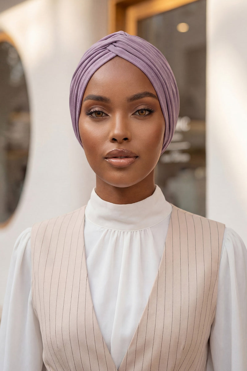 عمامة فورية قطنية سادة وشاح للرأس قبعة خفيفة الوزن للنساء، B-9