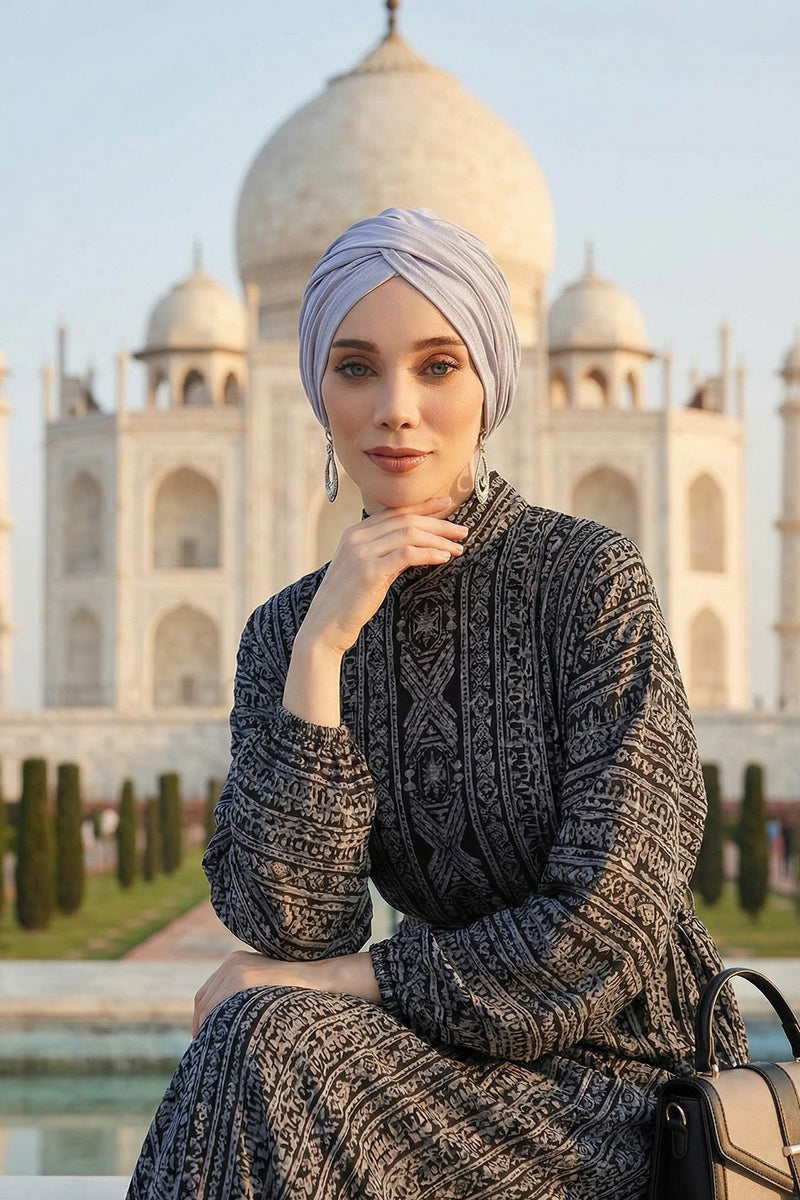 عمامة فورية قطنية سادة وشاح للرأس قبعة خفيفة الوزن للنساء، B-9