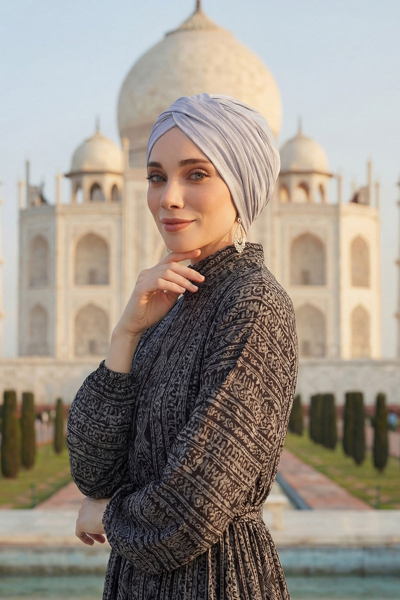 عمامة فورية قطنية سادة وشاح للرأس قبعة خفيفة الوزن للنساء، B-9