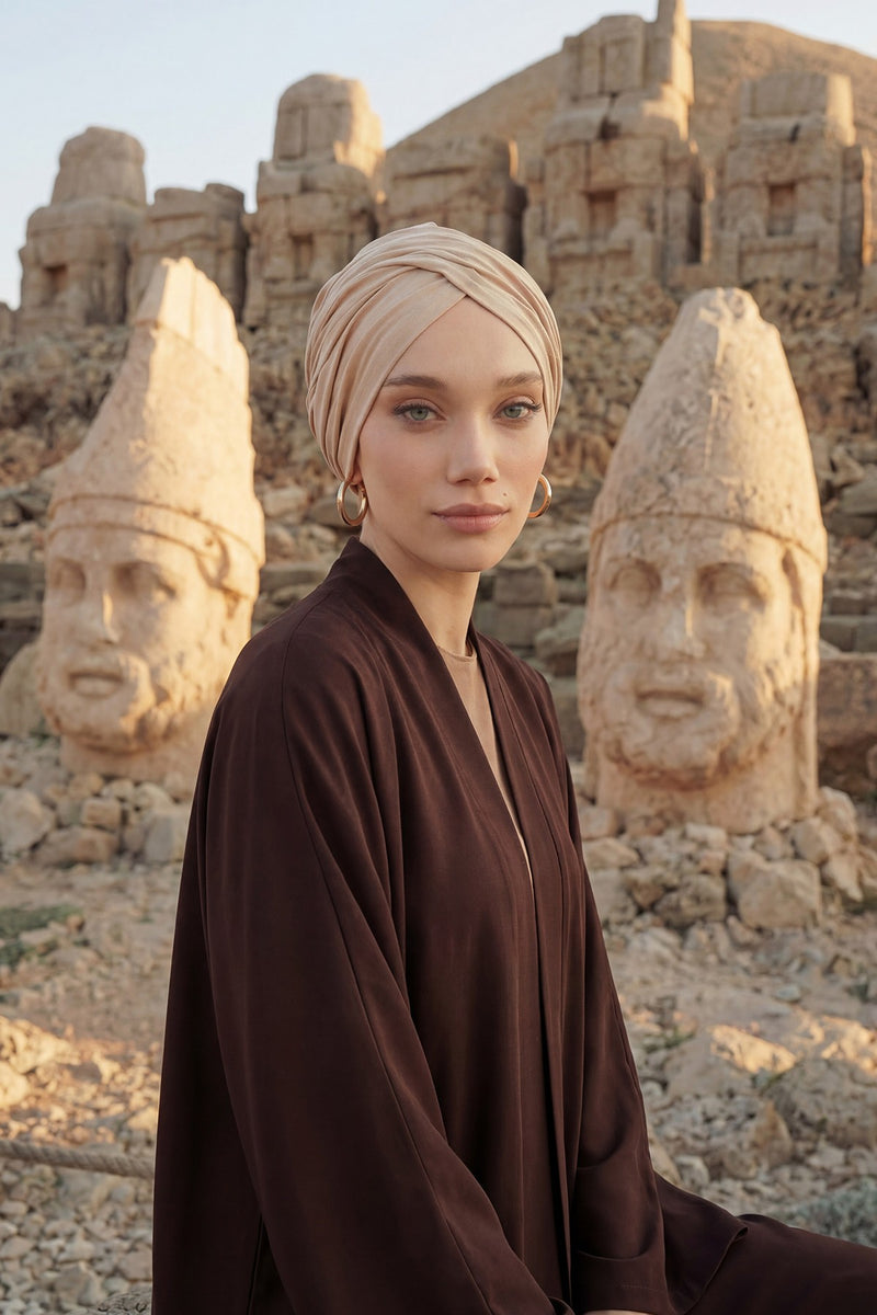 عمامة فورية قطنية سادة وشاح للرأس قبعة خفيفة الوزن للنساء، B-9