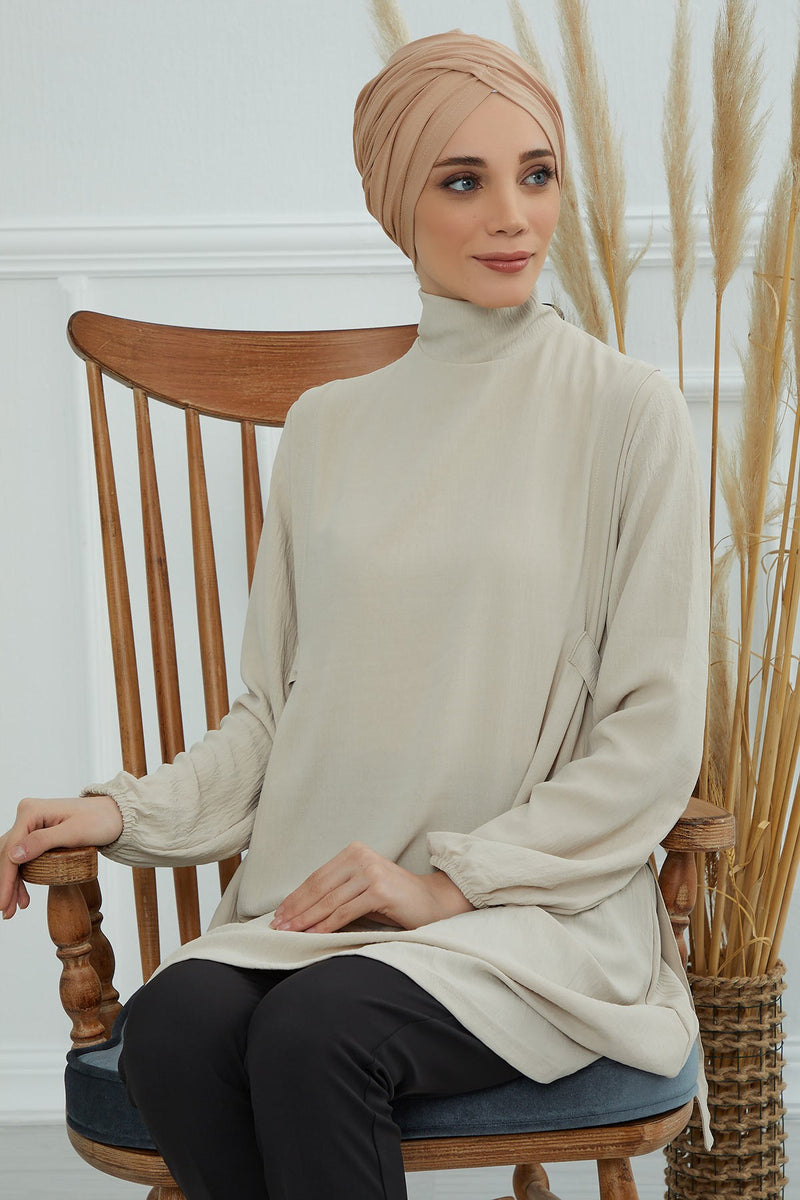 عمامة فورية قطنية سادة وشاح للرأس قبعة خفيفة الوزن للنساء، B-9