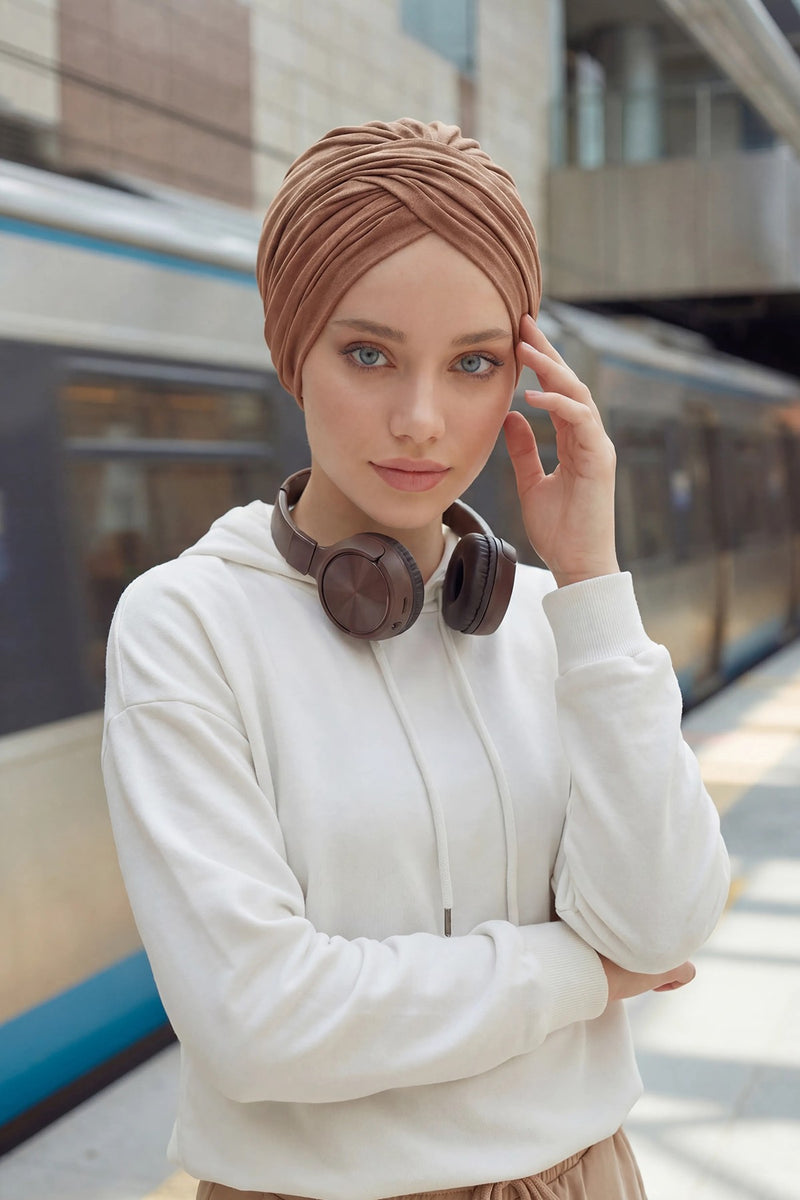 عمامة فورية قطنية سادة وشاح للرأس قبعة خفيفة الوزن للنساء، B-9