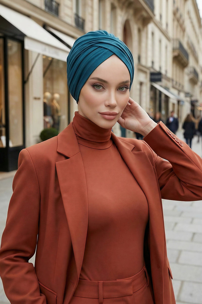 عمامة فورية قطنية سادة وشاح للرأس قبعة خفيفة الوزن للنساء، B-9