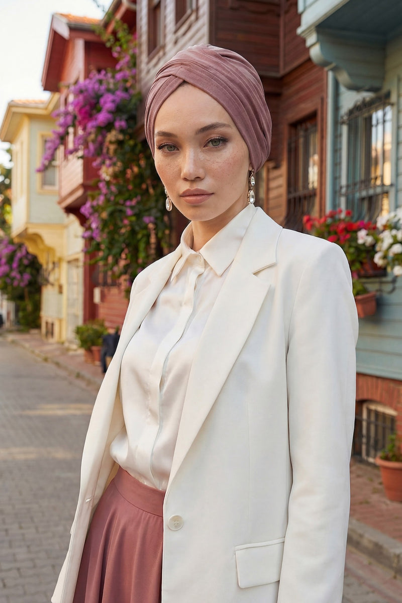 عمامة فورية قطنية سادة وشاح للرأس قبعة خفيفة الوزن للنساء، B-9