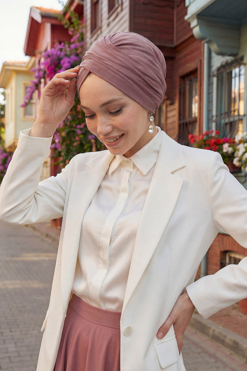 عمامة فورية قطنية سادة وشاح للرأس قبعة خفيفة الوزن للنساء، B-9