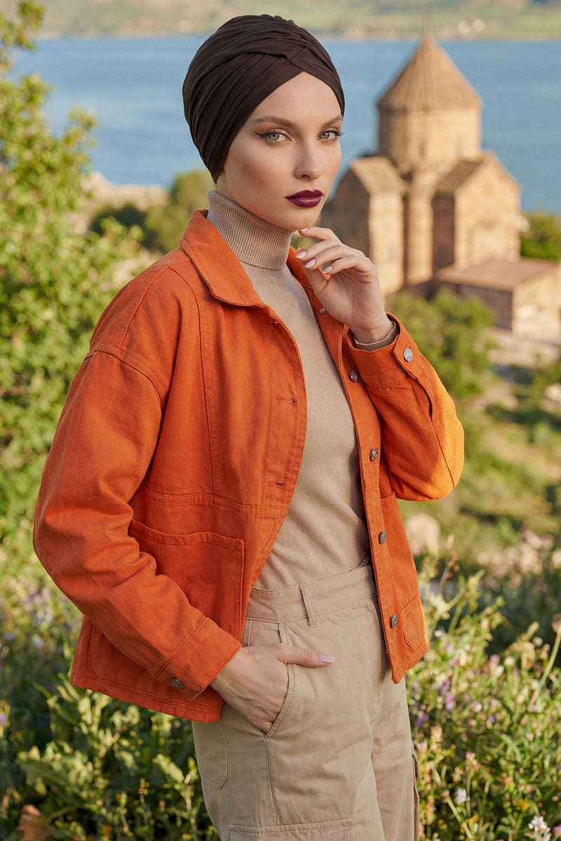 عمامة فورية قطنية سادة وشاح للرأس قبعة خفيفة الوزن للنساء، B-9