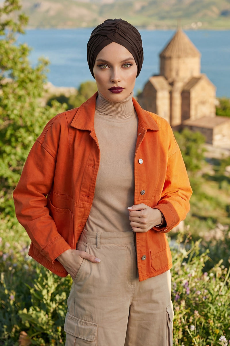 عمامة فورية قطنية سادة وشاح للرأس قبعة خفيفة الوزن للنساء، B-9