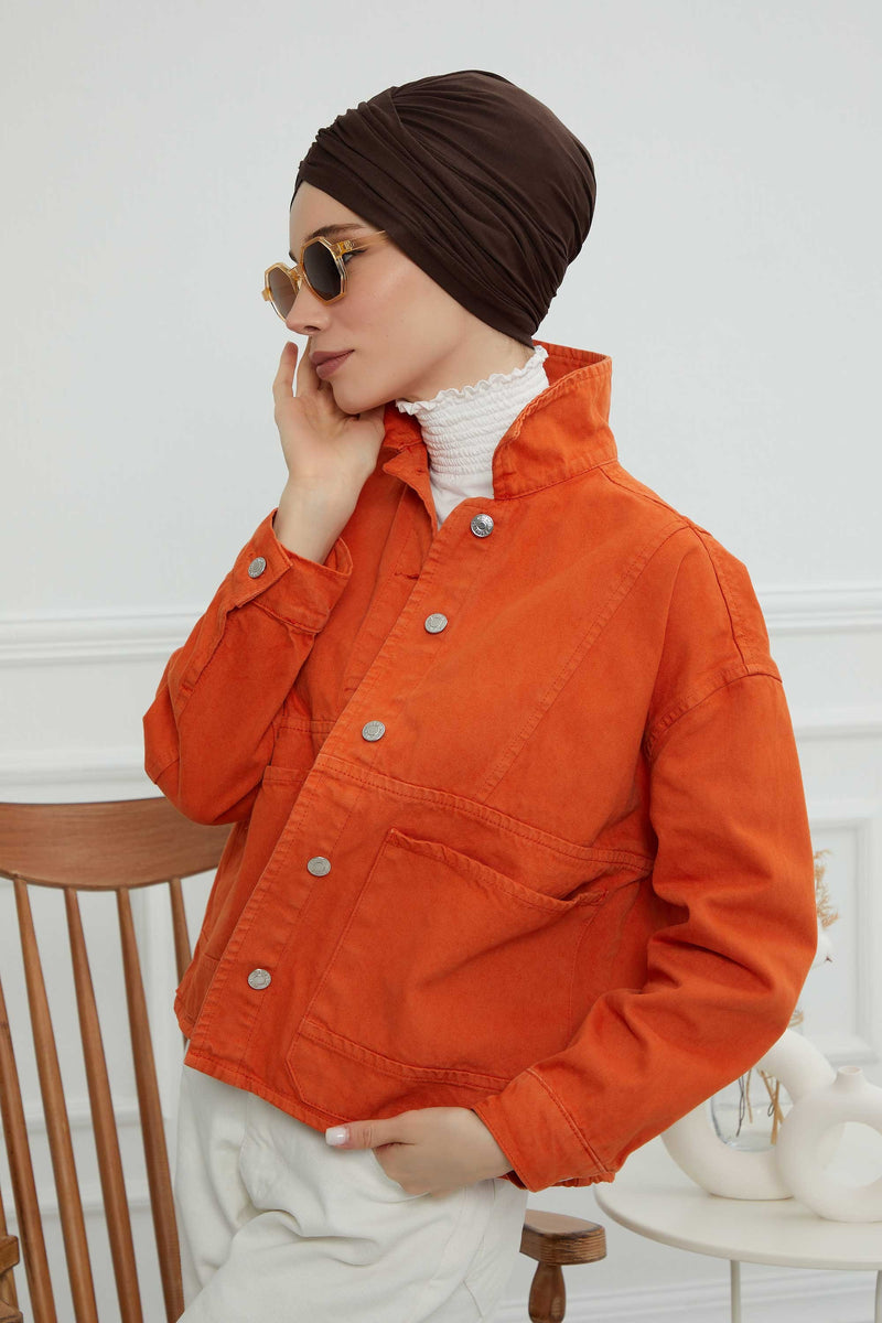 عمامة فورية قطنية سادة وشاح للرأس قبعة خفيفة الوزن للنساء، B-9