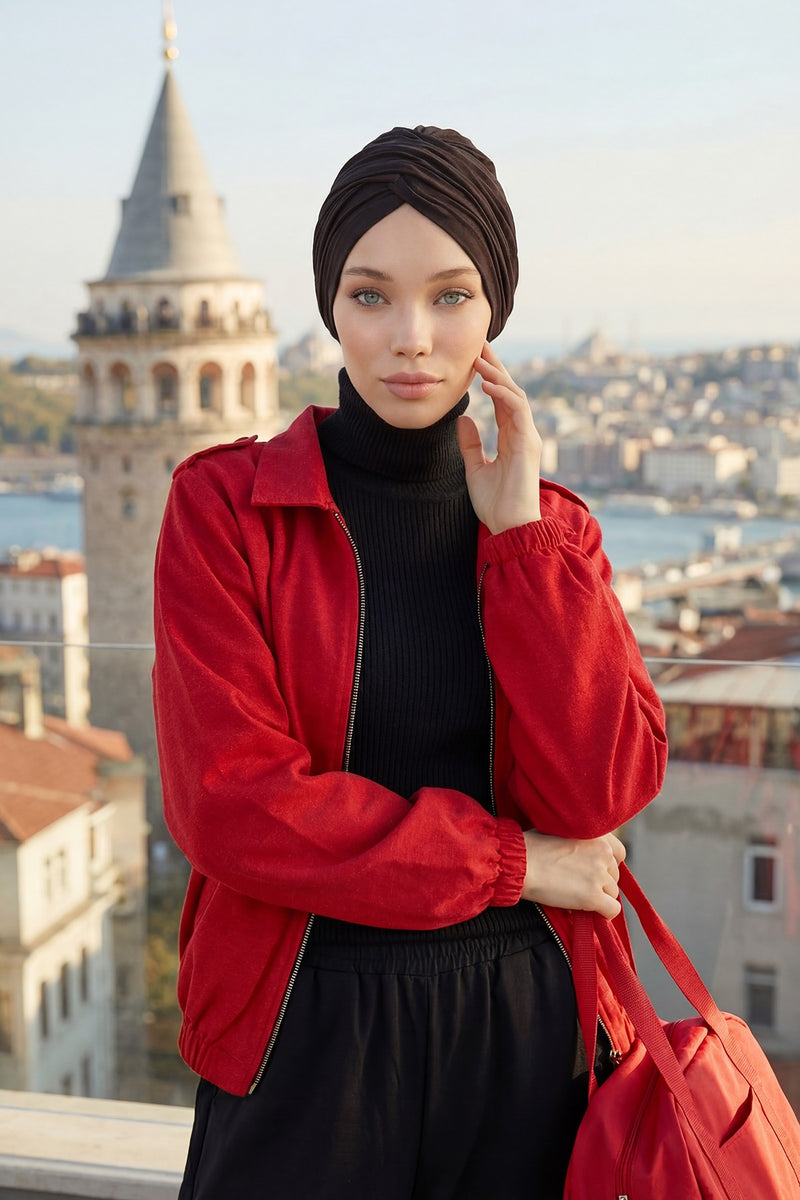 عمامة فورية قطنية سادة وشاح للرأس قبعة خفيفة الوزن للنساء، B-9