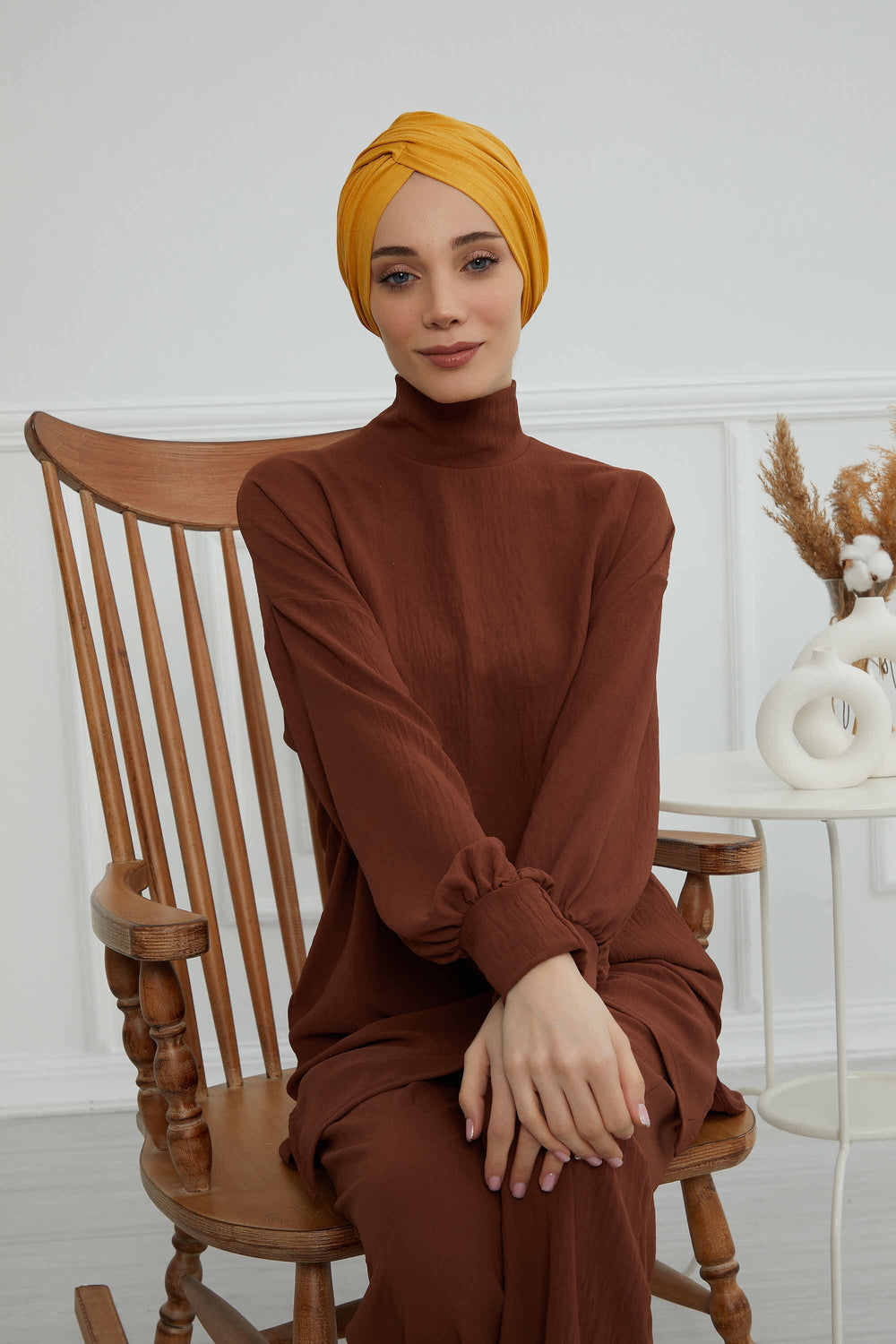 Instant Turban Plain Cotton Scarf Head Wrap Lightweight Hat Bonnet Cap for Women,B-9 Mustard Yellow