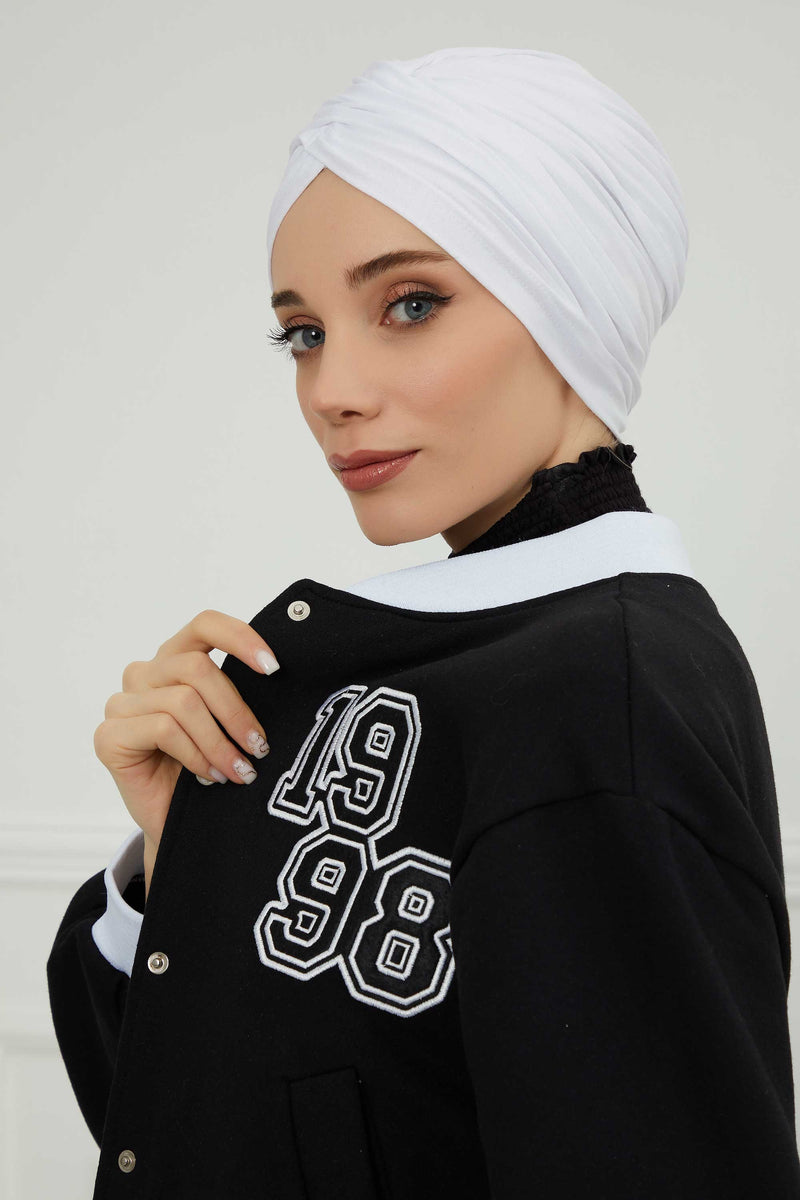 Instant Turban Plain Cotton Scarf Head Wrap Lightweight Hat Bonnet Cap for Women,B-9