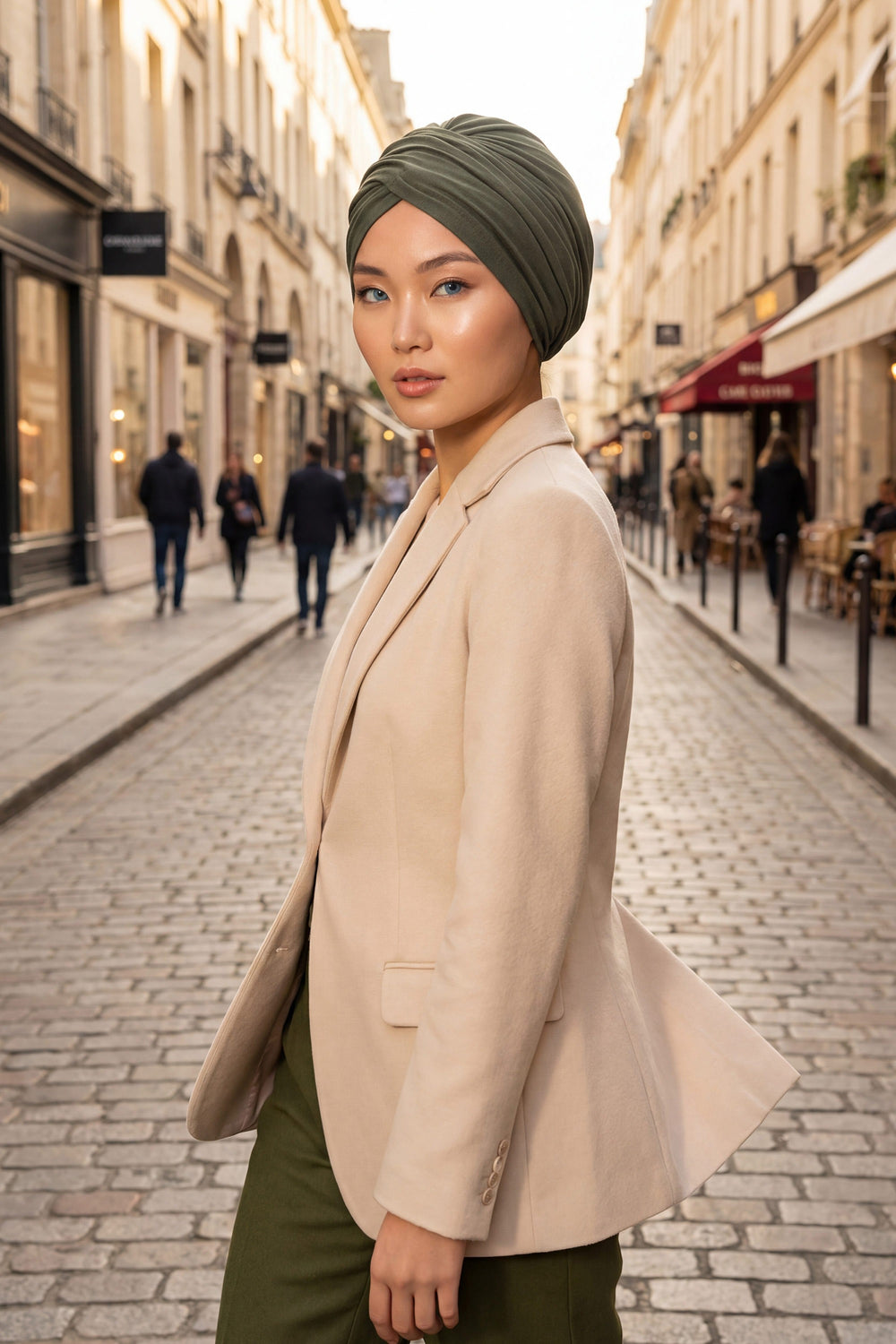 Instant Turban Plain Cotton Scarf Head Wrap Lightweight Hat Bonnet Cap for Women,B-9 Army Green