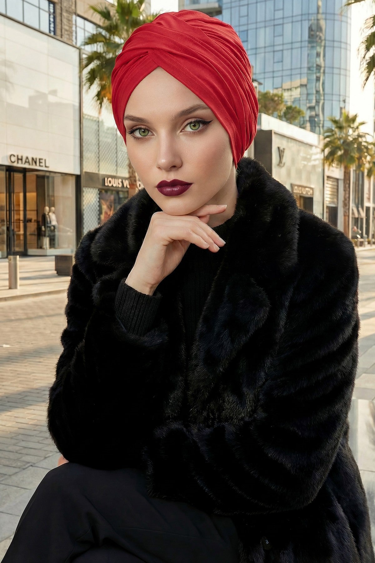 Instant Turban Plain Cotton Scarf Head Wrap Lightweight Hat Bonnet Cap for Women,B-9 Red