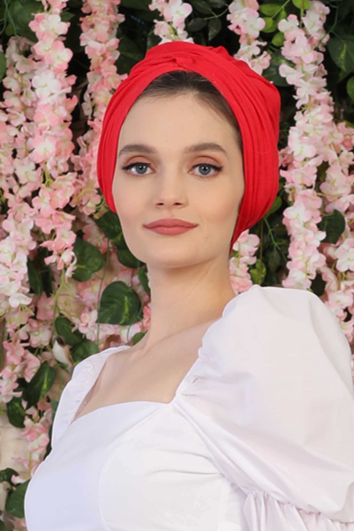 Instant Turban Plain Cotton Scarf Head Wrap Lightweight Hat Bonnet Cap for Women,B-9 Red