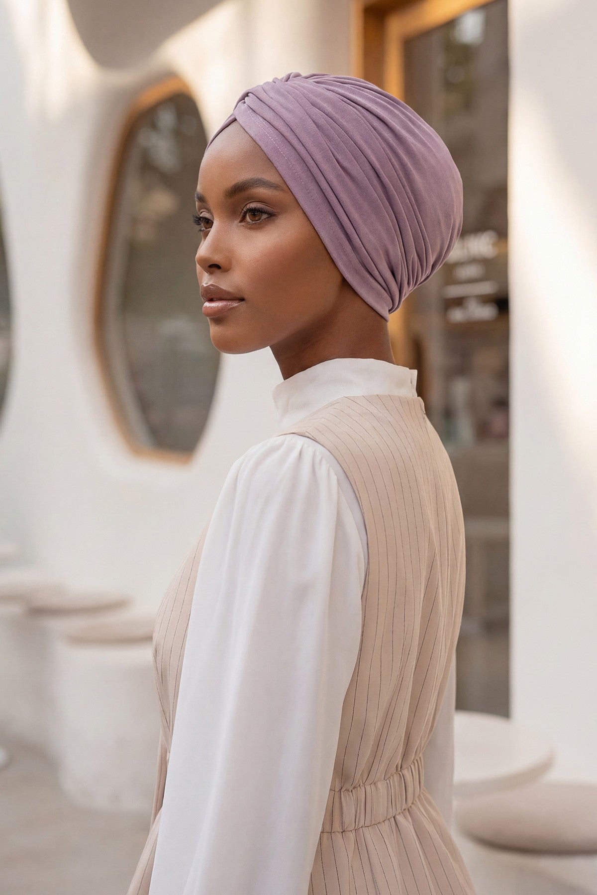 Instant Turban Plain Cotton Scarf Head Wrap Lightweight Hat Bonnet Cap for Women,B-9 Lilac